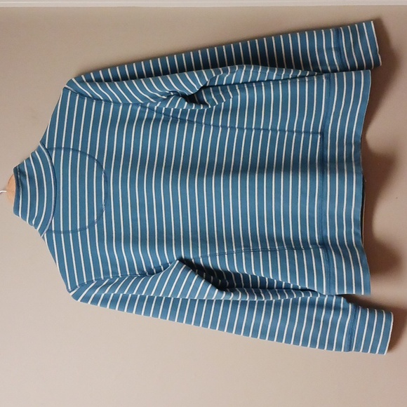 L.L. Bean Ultrasoft Full Zip Striped Jacket Sweatshirt Blue/White Size M - Picture 12 of 13